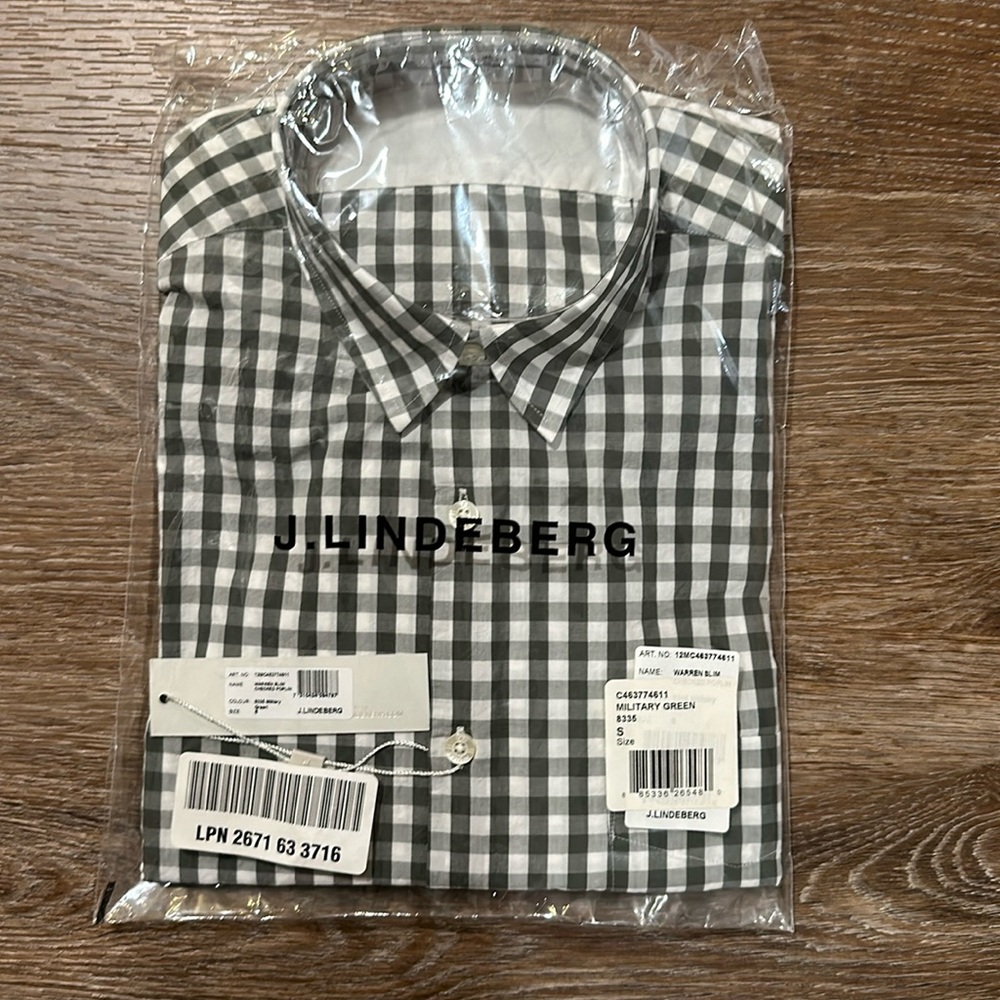 J.Lindeberg Warren Slim Fit Casual Shirt Military Green Olive Check Men S NWT